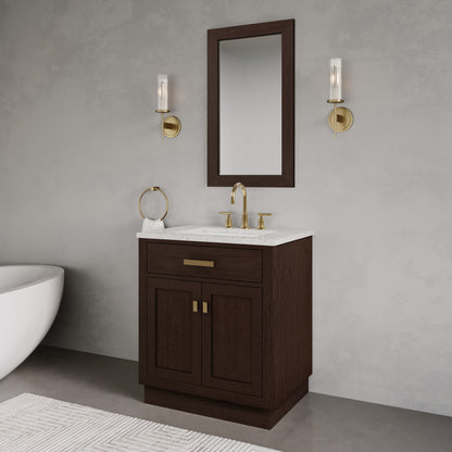 Chestnut 30 in. W x 21.5 in. D Vanity in Brown Oak with Marble Vanity Top in White with White Basin | Water Creation