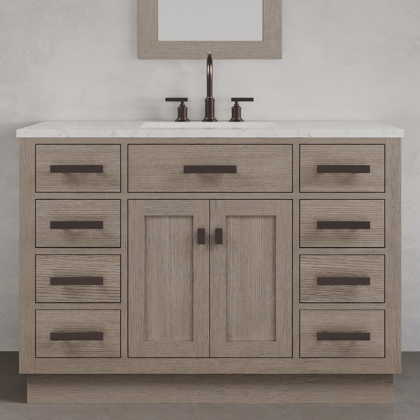Chestnut 48 in. W x 21.5 in. D Vanity in Grey Oak with Marble Vanity Top in White with White Basin | Water Creation