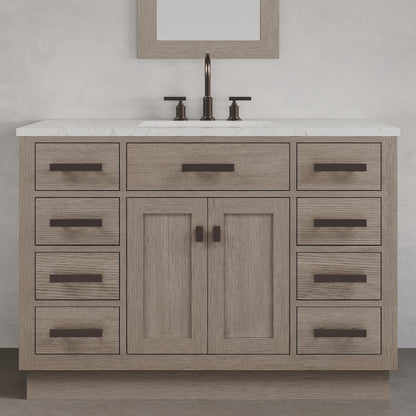 Chestnut 48 in. W x 21.5 in. D Vanity in Grey Oak with Marble Vanity Top in White with White Basin | Water Creation