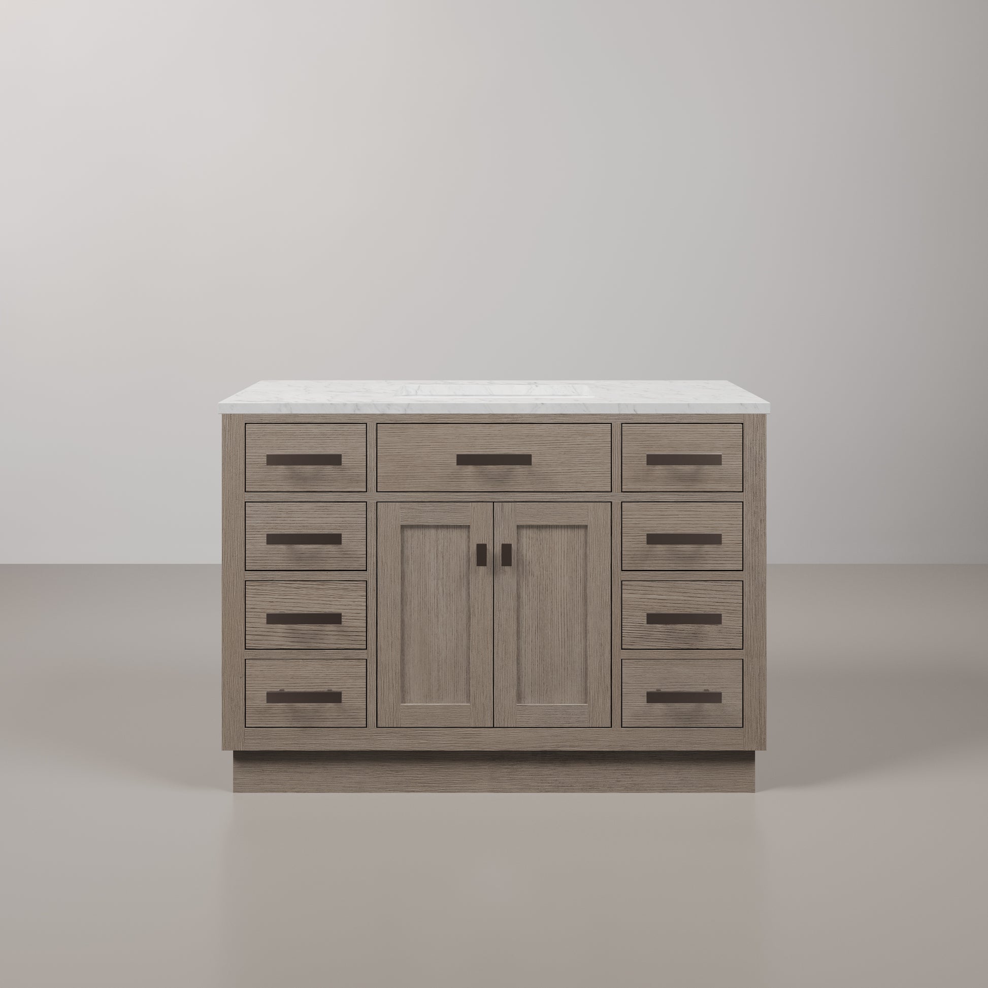 Chestnut 48 in. W x 21.5 in. D Vanity in Grey Oak with Marble Vanity Top in White with White Basin | Water Creation