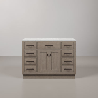 Chestnut 48 in. W x 21.5 in. D Vanity in Grey Oak with Marble Vanity Top in White with White Basin | Water Creation