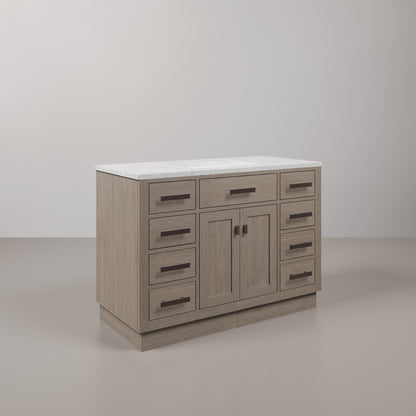 Chestnut 48 in. W x 21.5 in. D Vanity in Grey Oak with Marble Vanity Top in White with White Basin | Water Creation