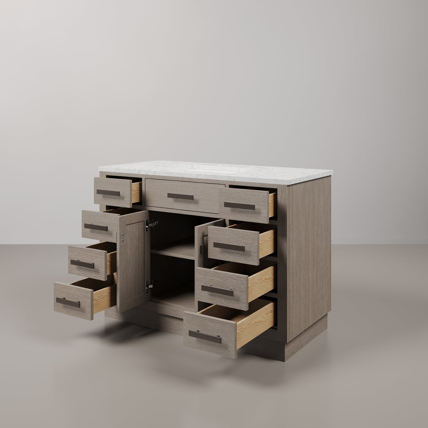 Chestnut 48 in. W x 21.5 in. D Vanity in Grey Oak with Marble Vanity Top in White with White Basin | Water Creation