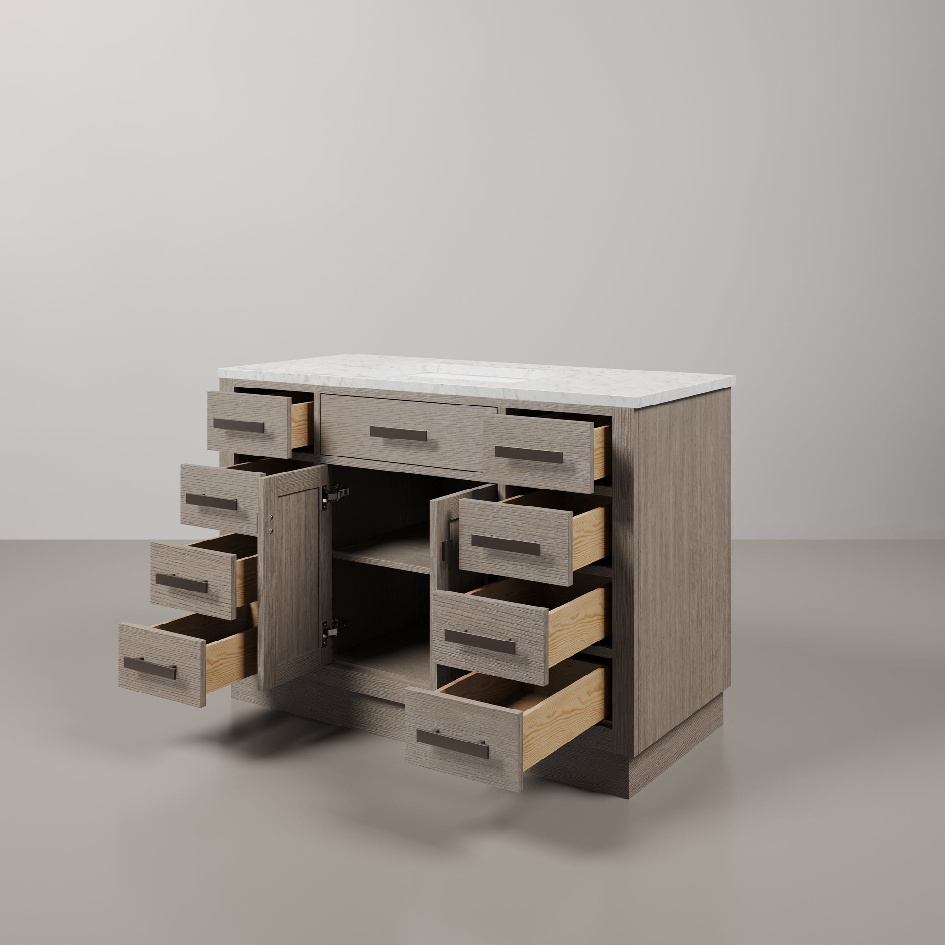 Chestnut 48 in. W x 21.5 in. D Vanity in Grey Oak with Marble Vanity Top in White with White Basin | Water Creation