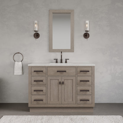 Chestnut 48 in. W x 21.5 in. D Vanity in Grey Oak with Marble Vanity Top in White with White Basin | Water Creation