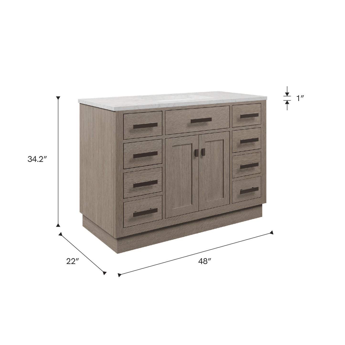 Chestnut 48 in. W x 21.5 in. D Vanity in Grey Oak with Marble Vanity Top in White with White Basin | Water Creation