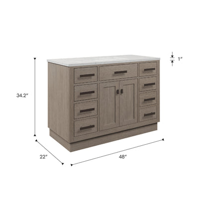Chestnut 48 in. W x 21.5 in. D Vanity in Grey Oak with Marble Vanity Top in White with White Basin | Water Creation
