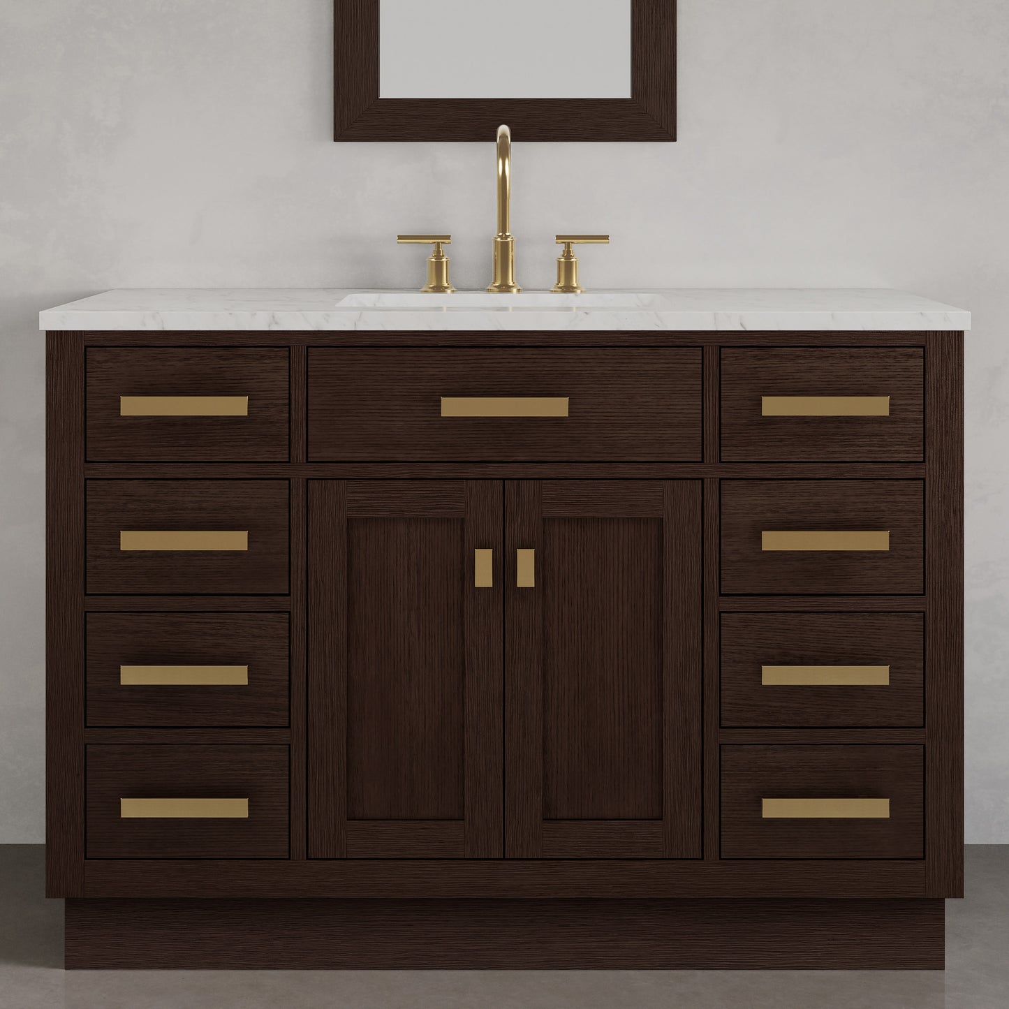 Chestnut 48 in. W x 21.5 in. D Vanity in Brown Oak with Marble Vanity Top in White with White Basin | Water Creation
