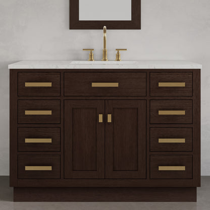 Chestnut 48 in. W x 21.5 in. D Vanity in Brown Oak with Marble Vanity Top in White with White Basin | Water Creation