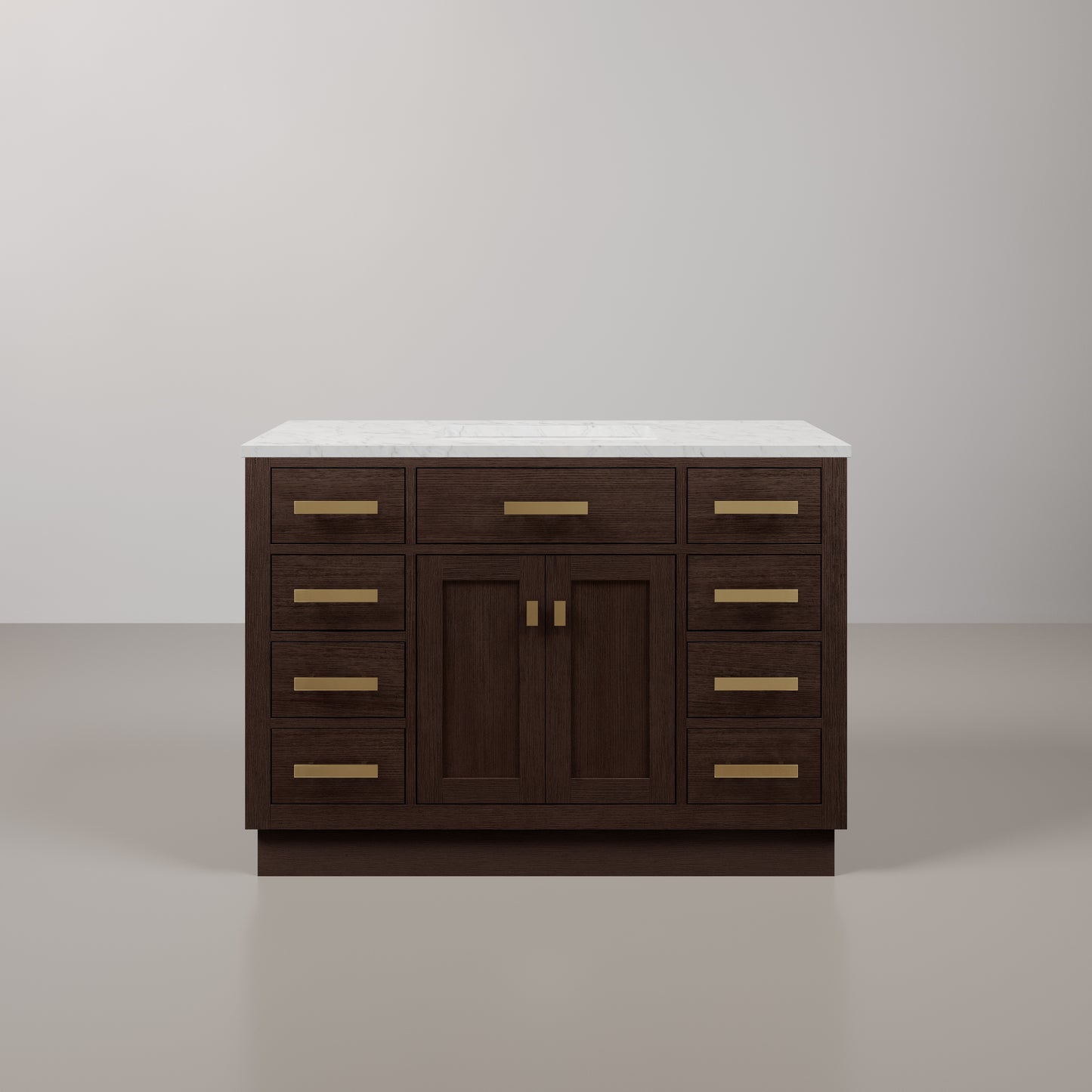 Chestnut 48 in. W x 21.5 in. D Vanity in Brown Oak with Marble Vanity Top in White with White Basin | Water Creation