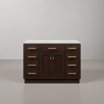 Chestnut 48 in. W x 21.5 in. D Vanity in Brown Oak with Marble Vanity Top in White with White Basin | Water Creation