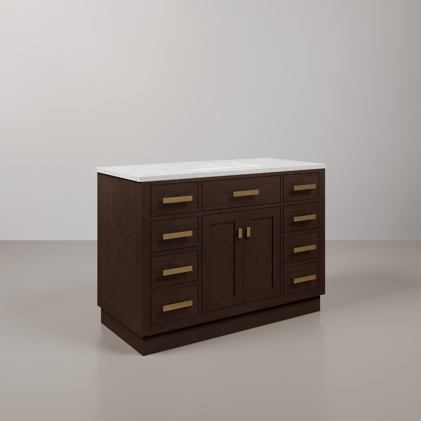 Chestnut 48 in. W x 21.5 in. D Vanity in Brown Oak with Marble Vanity Top in White with White Basin | Water Creation