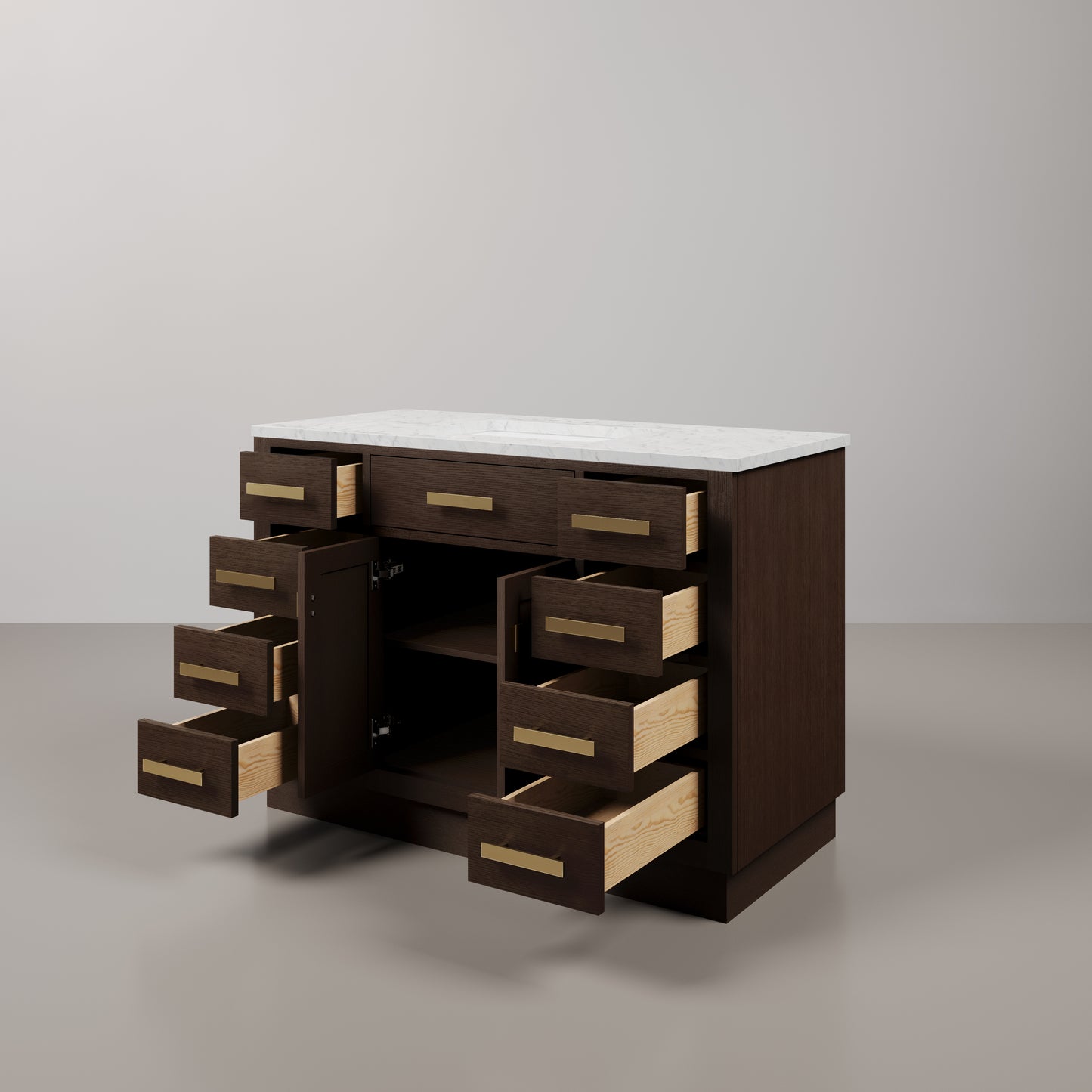 Chestnut 48 in. W x 21.5 in. D Vanity in Brown Oak with Marble Vanity Top in White with White Basin | Water Creation