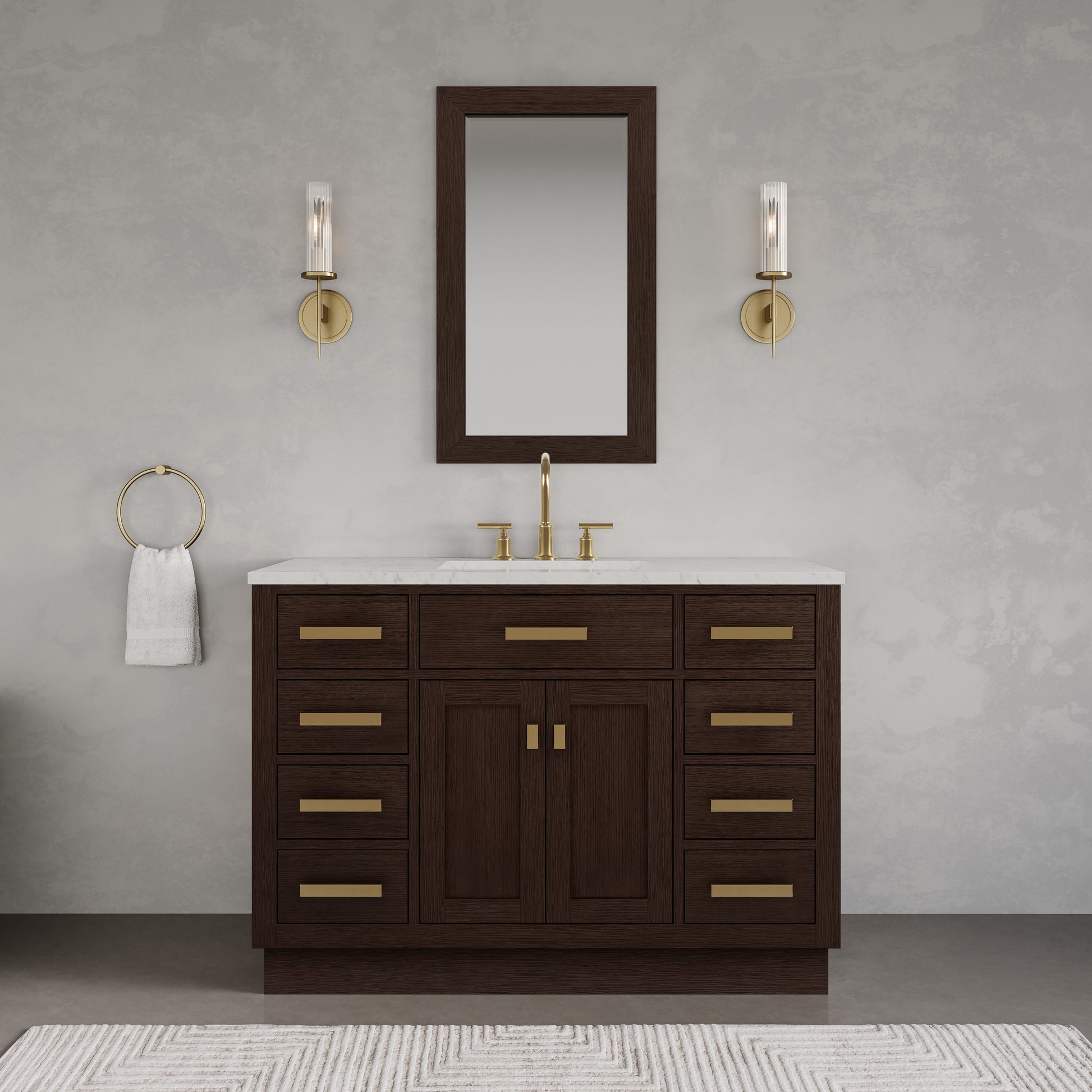 Chestnut 48 in. W x 21.5 in. D Vanity in Brown Oak with Marble Vanity Top in White with White Basin | Water Creation