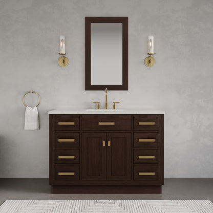 Chestnut 48 in. W x 21.5 in. D Vanity in Brown Oak with Marble Vanity Top in White with White Basin | Water Creation