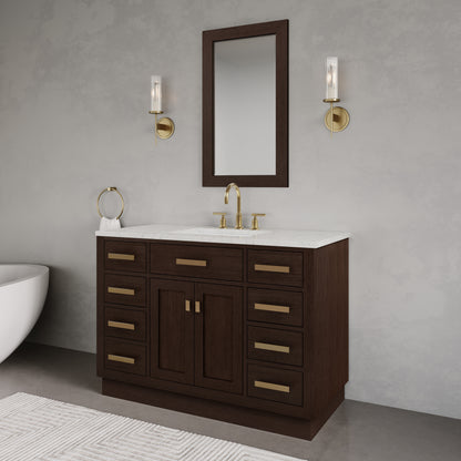 Chestnut 48 in. W x 21.5 in. D Vanity in Brown Oak with Marble Vanity Top in White with White Basin | Water Creation