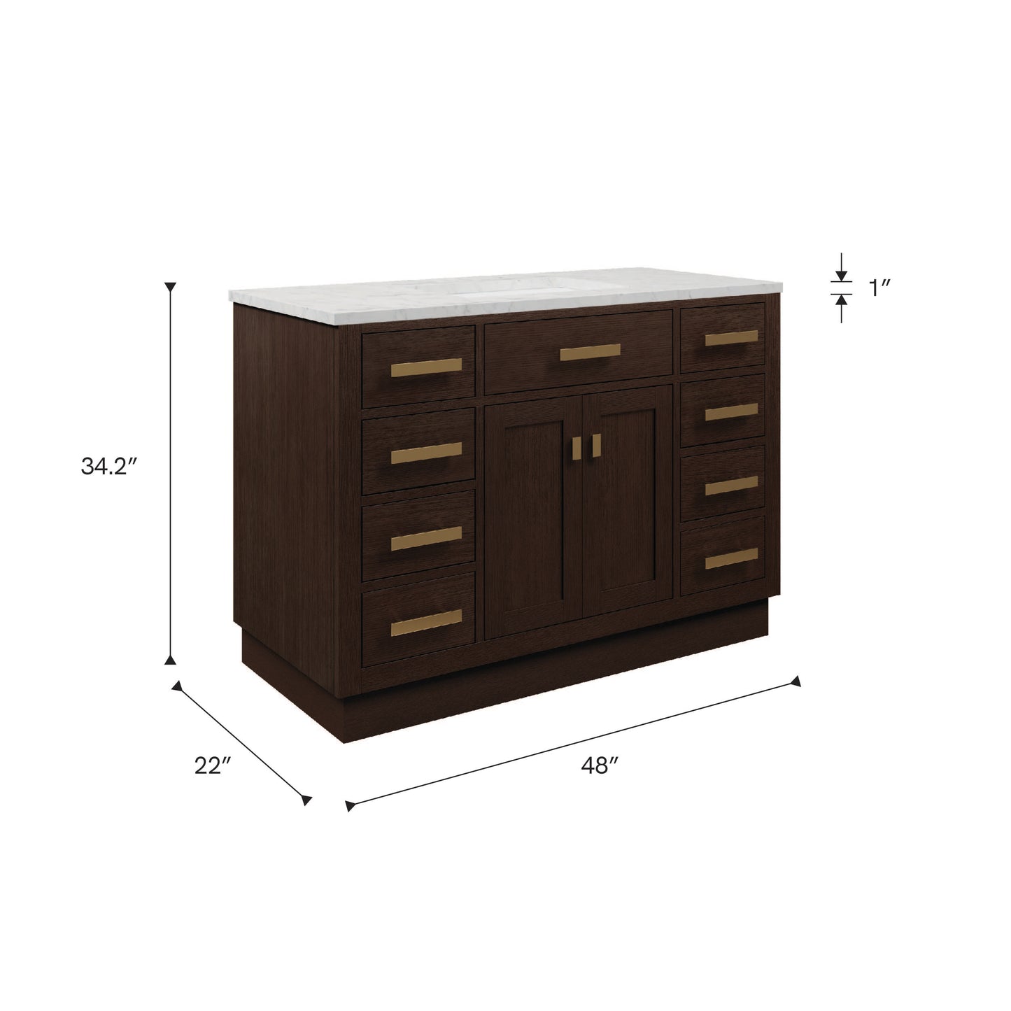 Chestnut 48 in. W x 21.5 in. D Vanity in Brown Oak with Marble Vanity Top in White with White Basin | Water Creation