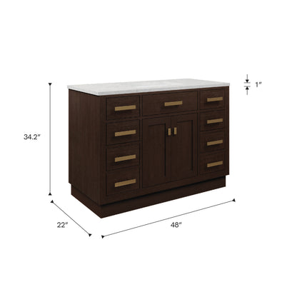 Chestnut 48 in. W x 21.5 in. D Vanity in Brown Oak with Marble Vanity Top in White with White Basin | Water Creation