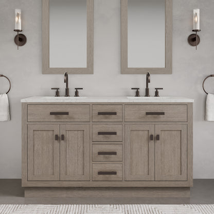 Chestnut 60 in. W x 21.5 in. D Vanity in Grey Oak with Marble Vanity Top in White with White Basin | Water Creation