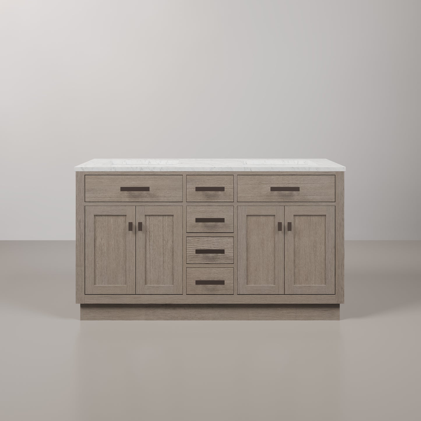 Chestnut 60 in. W x 21.5 in. D Vanity in Grey Oak with Marble Vanity Top in White with White Basin | Water Creation