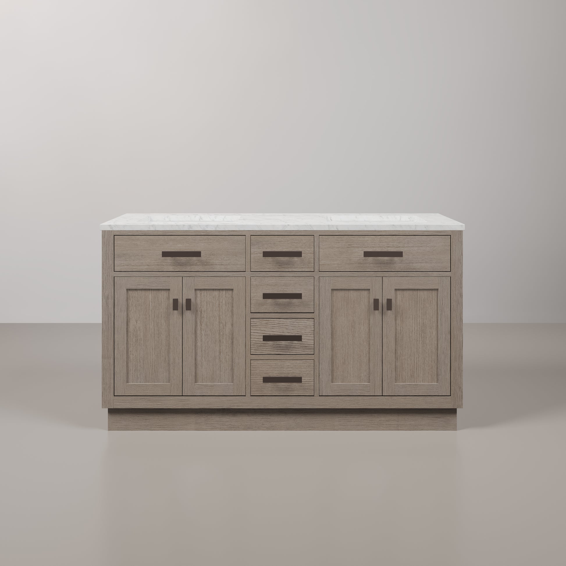 Chestnut 60 in. W x 21.5 in. D Vanity in Grey Oak with Marble Vanity Top in White with White Basin | Water Creation