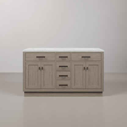 Chestnut 60 in. W x 21.5 in. D Vanity in Grey Oak with Marble Vanity Top in White with White Basin | Water Creation
