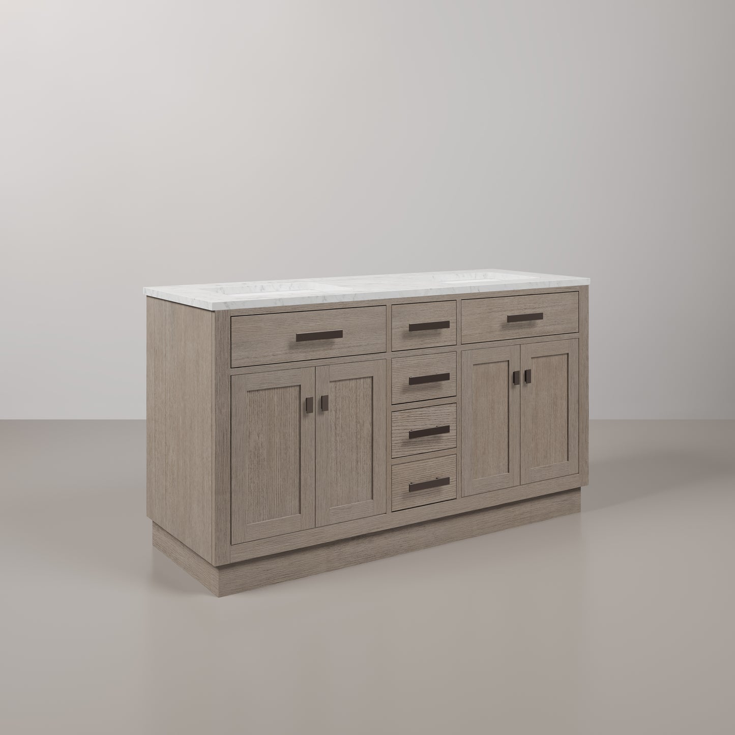 Chestnut 60 in. W x 21.5 in. D Vanity in Grey Oak with Marble Vanity Top in White with White Basin | Water Creation