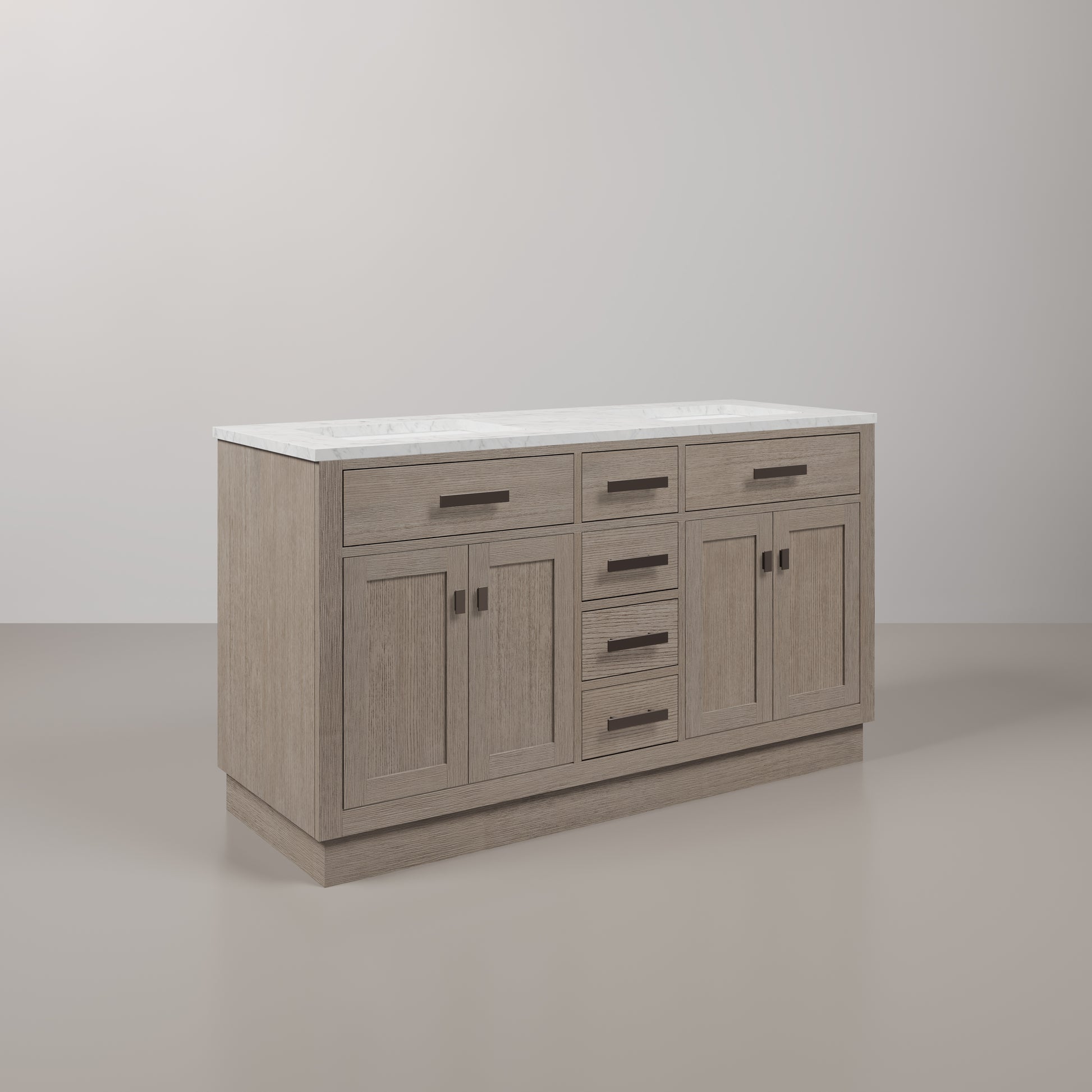 Chestnut 60 in. W x 21.5 in. D Vanity in Grey Oak with Marble Vanity Top in White with White Basin | Water Creation