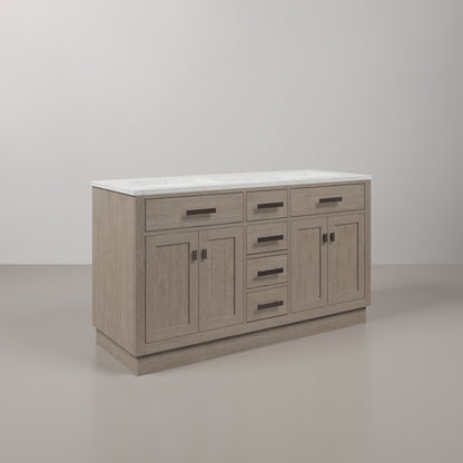 Chestnut 60 in. W x 21.5 in. D Vanity in Grey Oak with Marble Vanity Top in White with White Basin | Water Creation