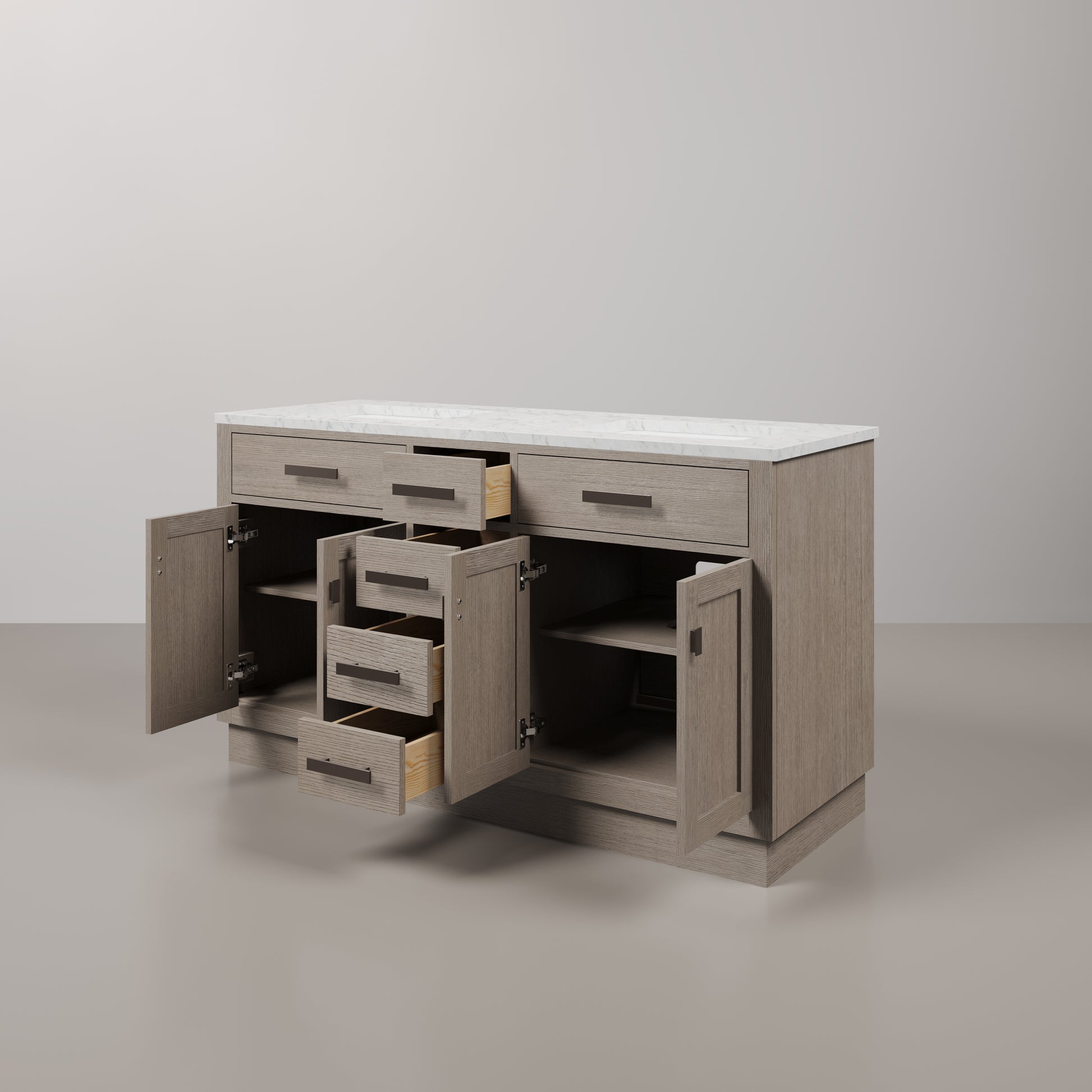 Chestnut 60 in. W x 21.5 in. D Vanity in Grey Oak with Marble Vanity Top in White with White Basin | Water Creation