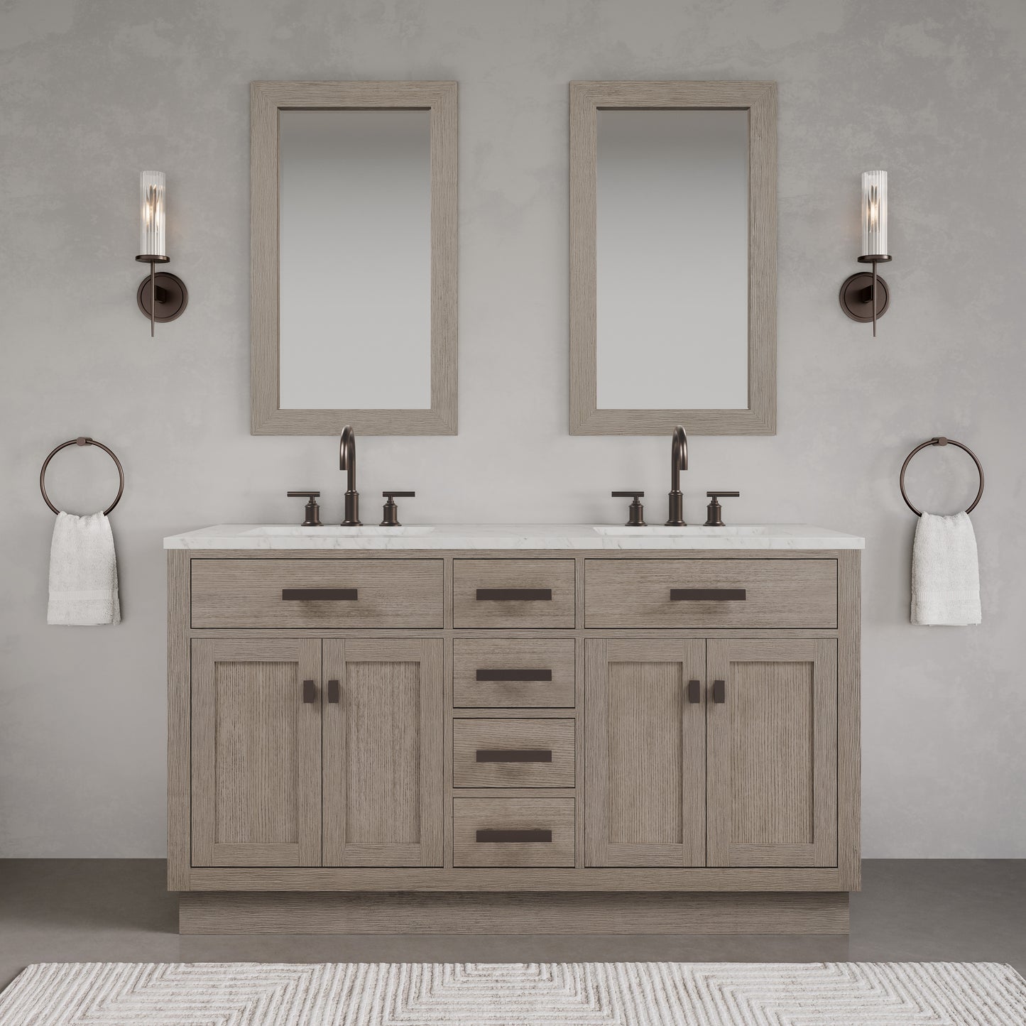 Chestnut 60 in. W x 21.5 in. D Vanity in Grey Oak with Marble Vanity Top in White with White Basin | Water Creation