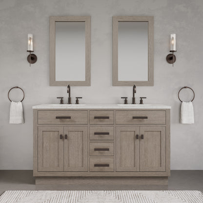 Chestnut 60 in. W x 21.5 in. D Vanity in Grey Oak with Marble Vanity Top in White with White Basin | Water Creation
