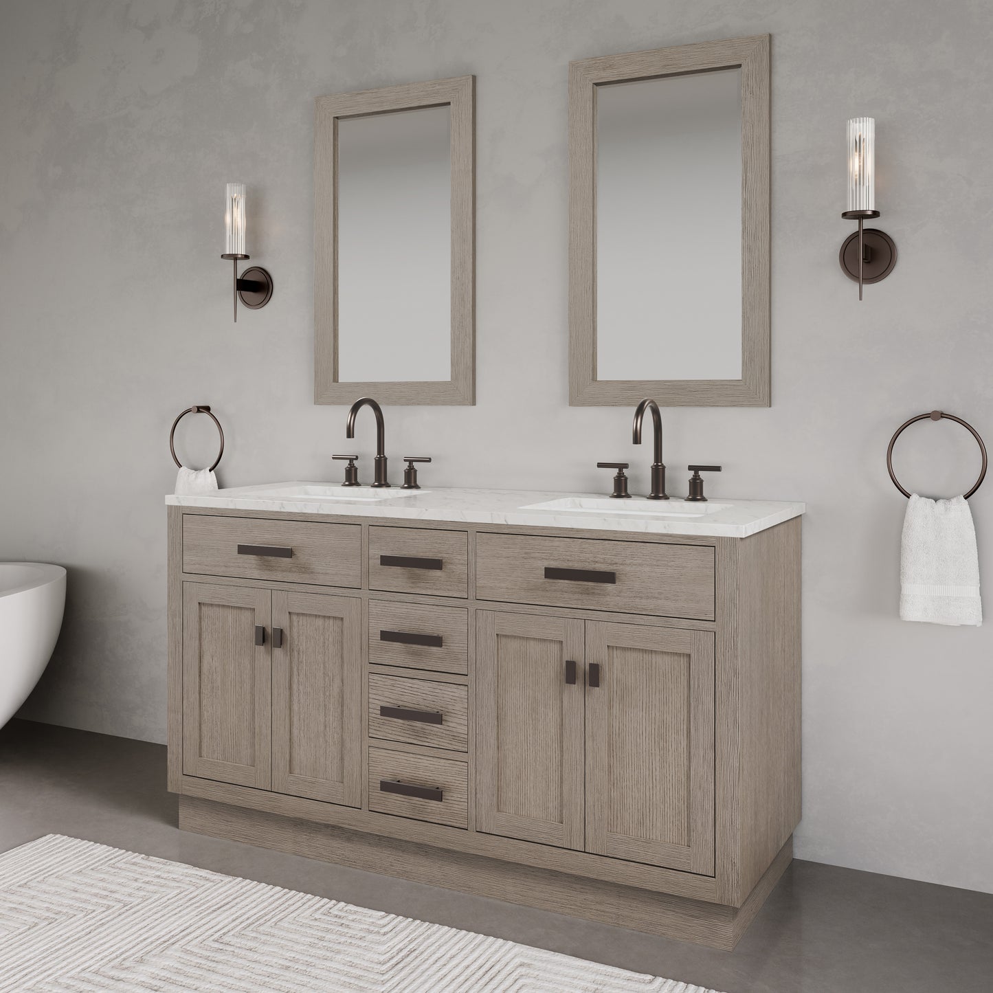 Chestnut 60 in. W x 21.5 in. D Vanity in Grey Oak with Marble Vanity Top in White with White Basin | Water Creation