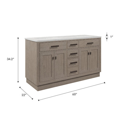 Chestnut 60 in. W x 21.5 in. D Vanity in Grey Oak with Marble Vanity Top in White with White Basin | Water Creation