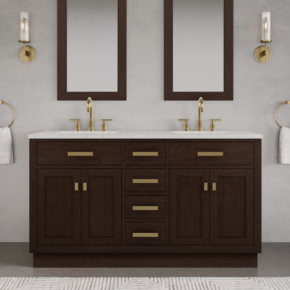 Chestnut 60 in. W x 21.5 in. D Vanity in Brown Oak with Marble Vanity Top in White with White Basin | Water Creation