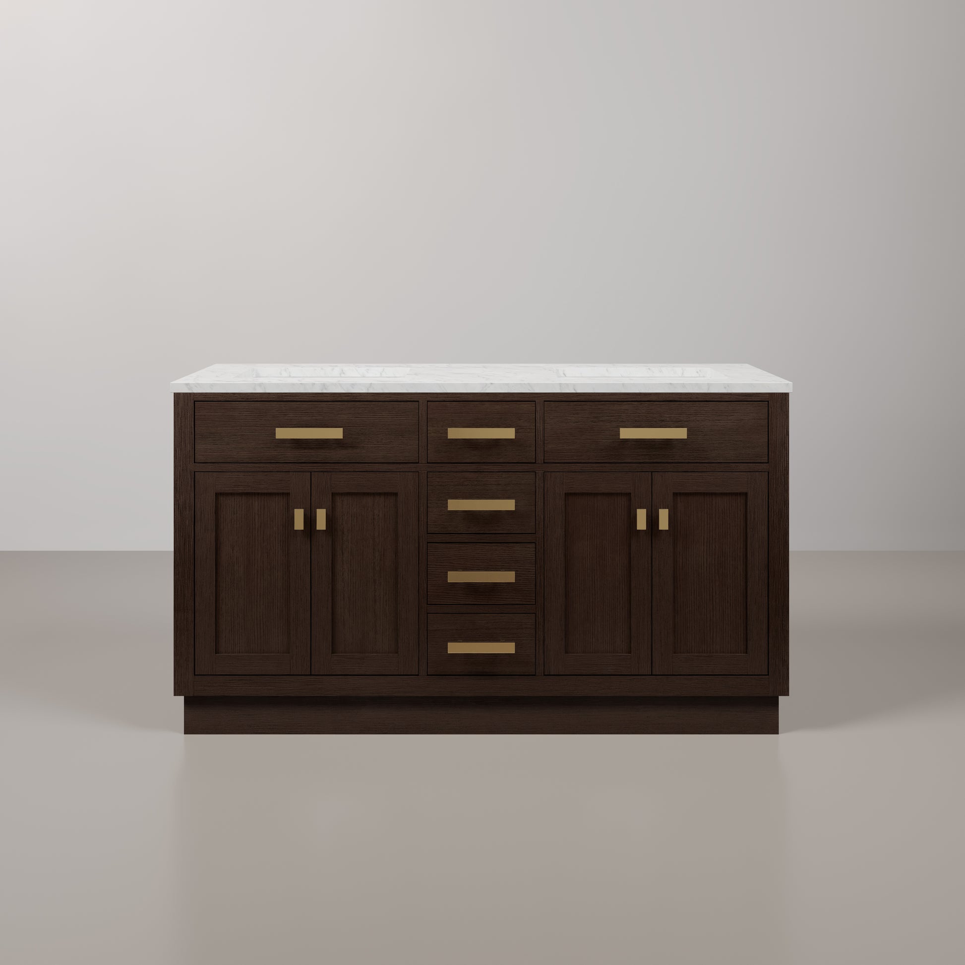 Chestnut 60 in. W x 21.5 in. D Vanity in Brown Oak with Marble Vanity Top in White with White Basin | Water Creation