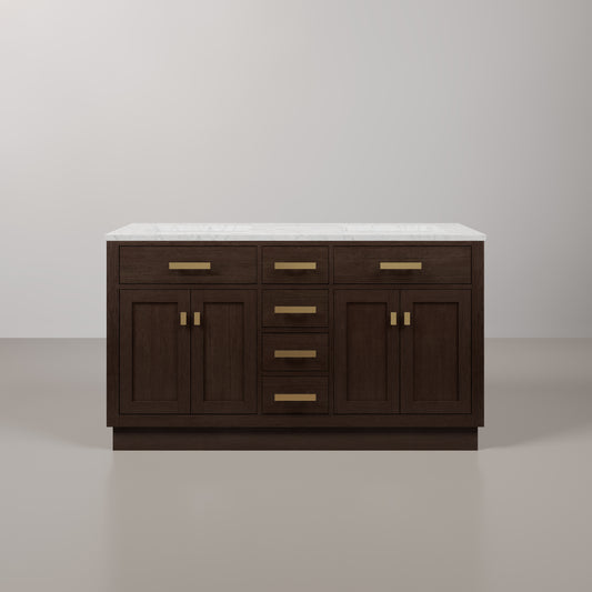 Chestnut 60 in. W x 21.5 in. D Vanity in Brown Oak with Marble Vanity Top in White with White Basin | Water Creation