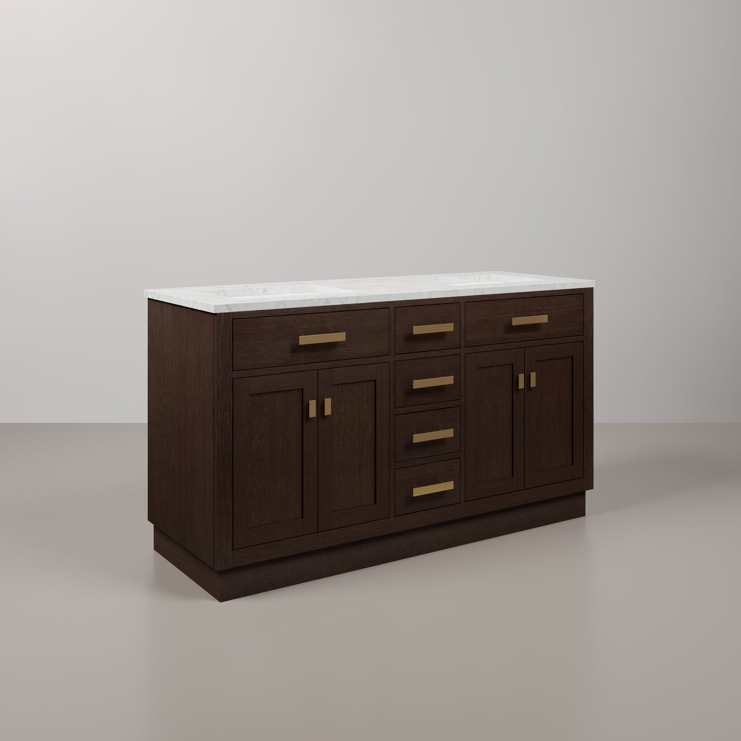 Chestnut 60 in. W x 21.5 in. D Vanity in Brown Oak with Marble Vanity Top in White with White Basin | Water Creation