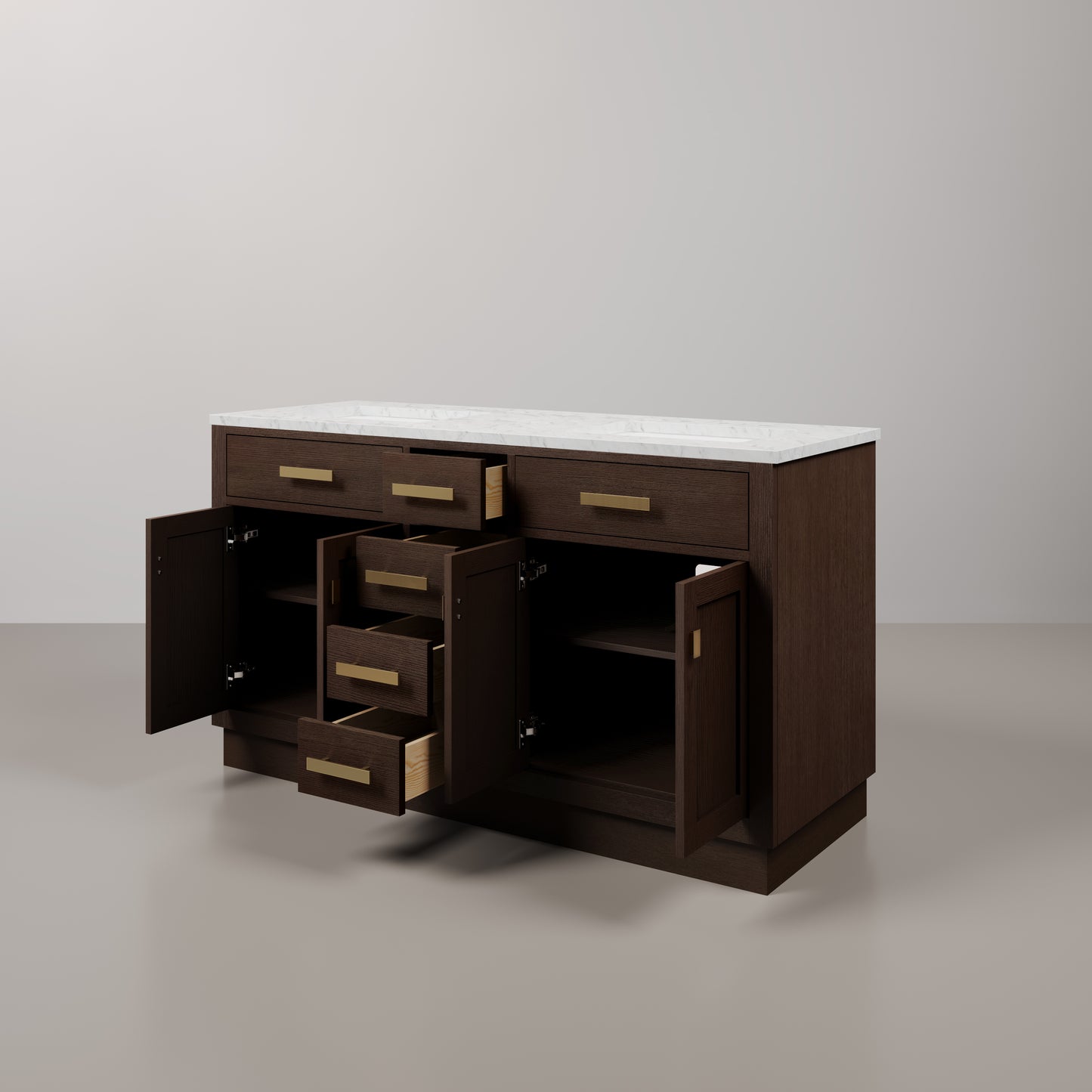 Chestnut 60 in. W x 21.5 in. D Vanity in Brown Oak with Marble Vanity Top in White with White Basin | Water Creation