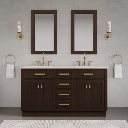Chestnut 60 in. W x 21.5 in. D Vanity in Brown Oak with Marble Vanity Top in White with White Basin | Water Creation