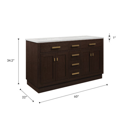 Chestnut 60 in. W x 21.5 in. D Vanity in Brown Oak with Marble Vanity Top in White with White Basin | Water Creation