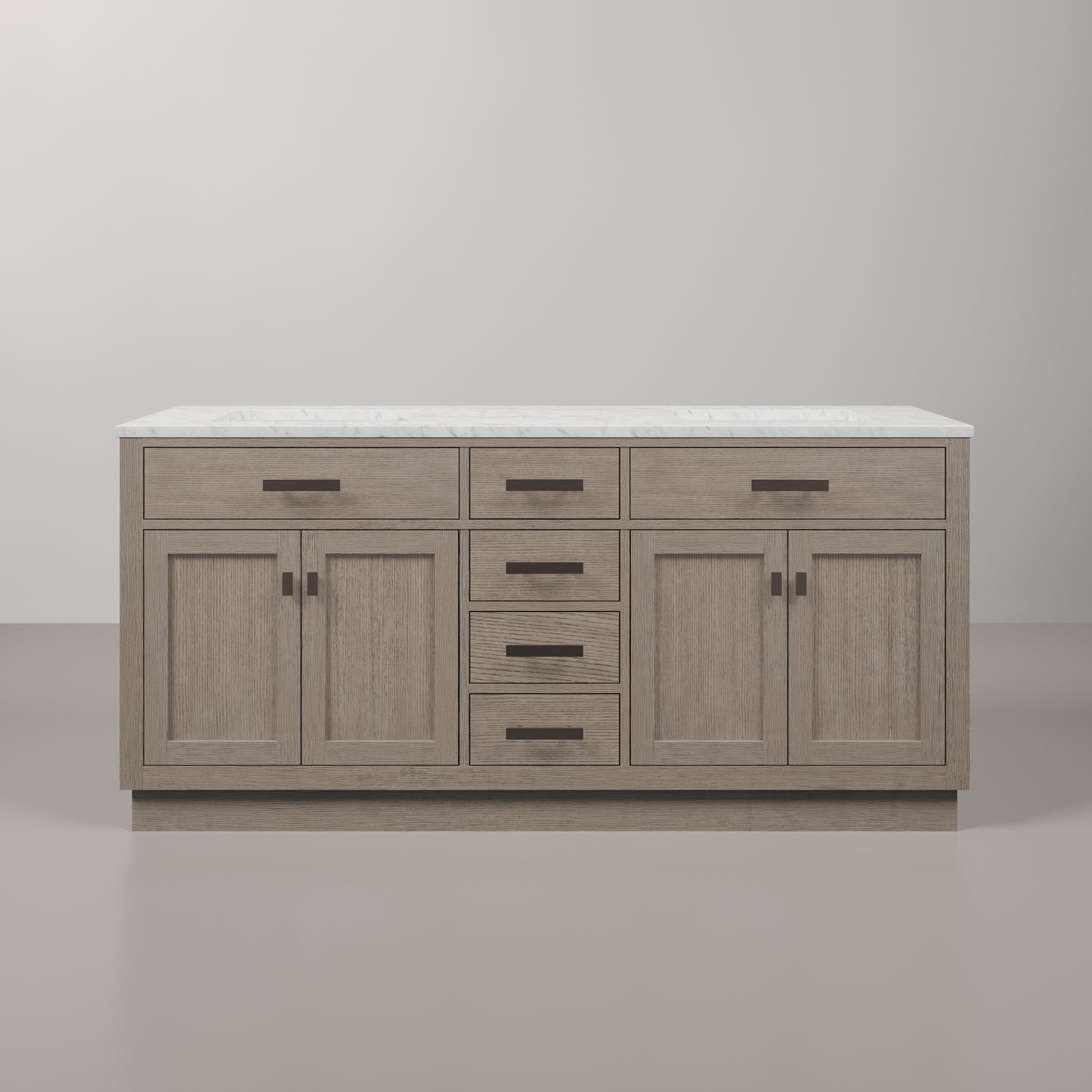 Chestnut 72 in. x 34.2 in. H Double Sink Vanity in Grey Oak with Marble Vanity Top in Carrara White | Water Creation