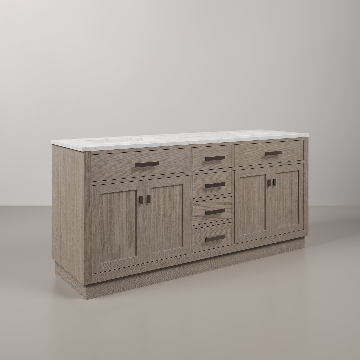 Chestnut 72 in. x 34.2 in. H Double Sink Vanity in Grey Oak with Marble Vanity Top in Carrara White | Water Creation