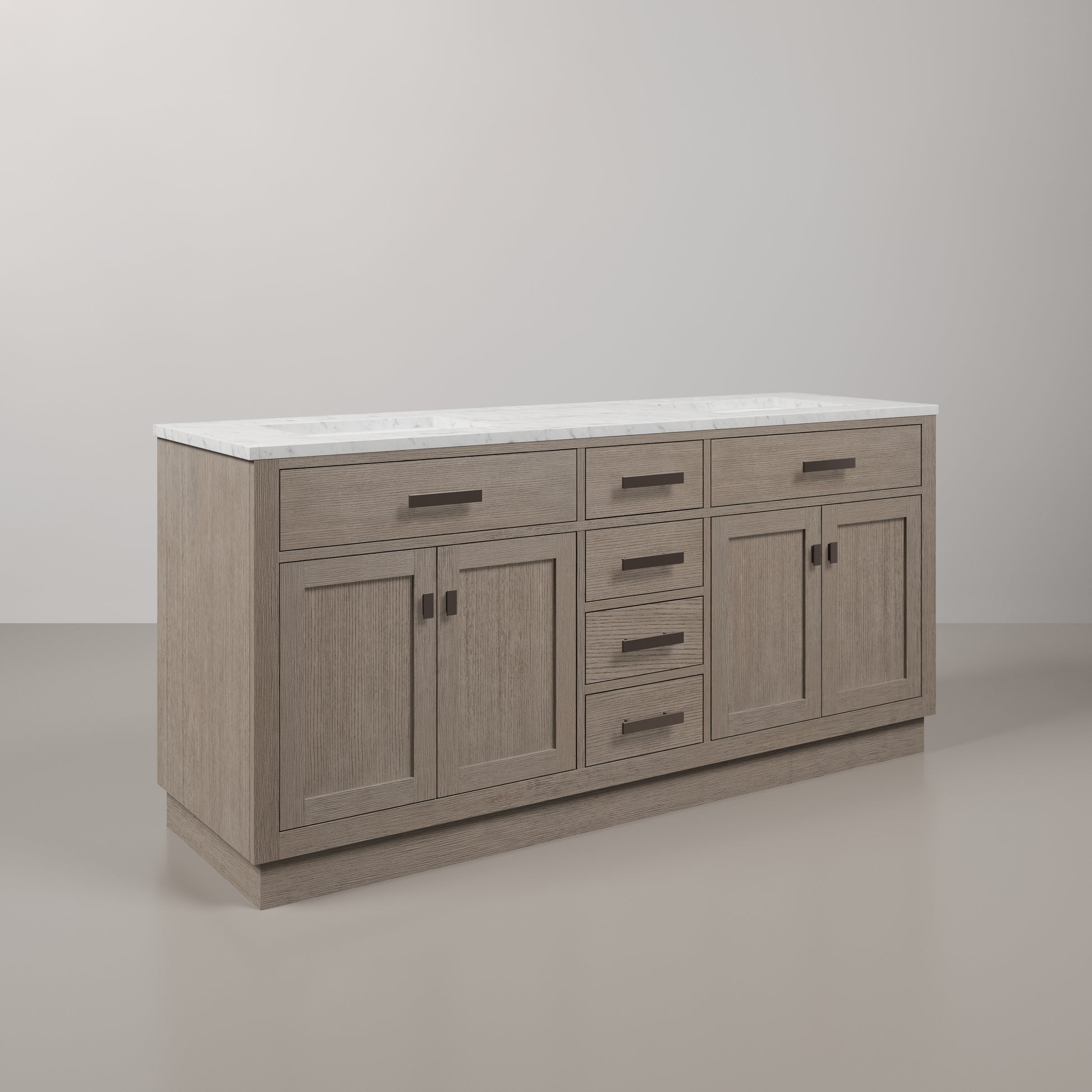 Chestnut 72 in. x 34.2 in. H Double Sink Vanity in Grey Oak with Marble Vanity Top in Carrara White | Water Creation