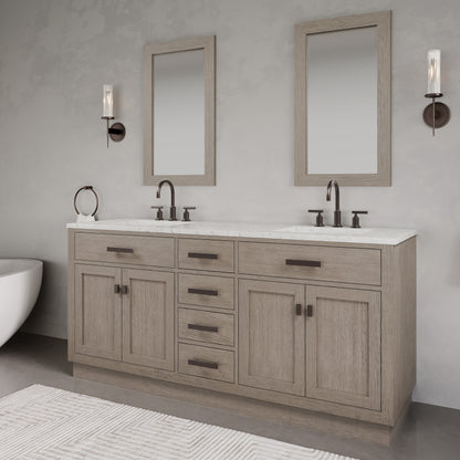 Chestnut 72 in. x 34.2 in. H Double Sink Vanity in Grey Oak with Marble Vanity Top in Carrara White | Water Creation