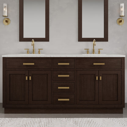 Chestnut 72 in. W x 21.5 in. D Vanity in Brown Oak with Marble Vanity Top in White with White Basin | Water Creation