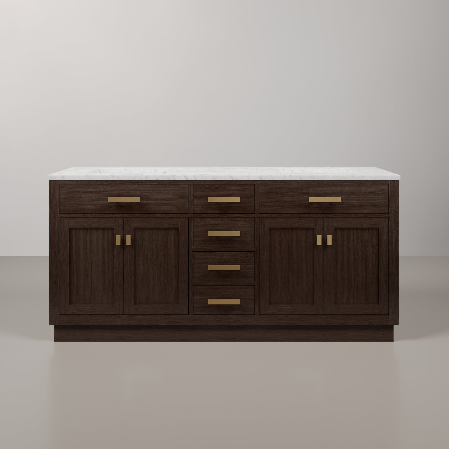 Chestnut 72 in. W x 21.5 in. D Vanity in Brown Oak with Marble Vanity Top in White with White Basin | Water Creation
