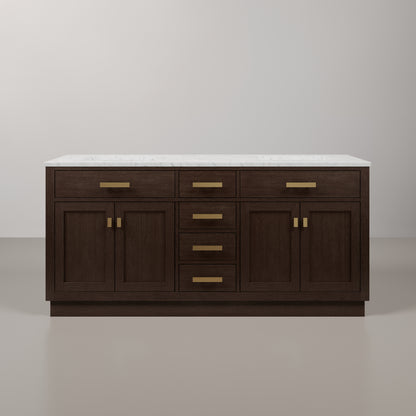 Chestnut 72 in. W x 21.5 in. D Vanity in Brown Oak with Marble Vanity Top in White with White Basin | Water Creation