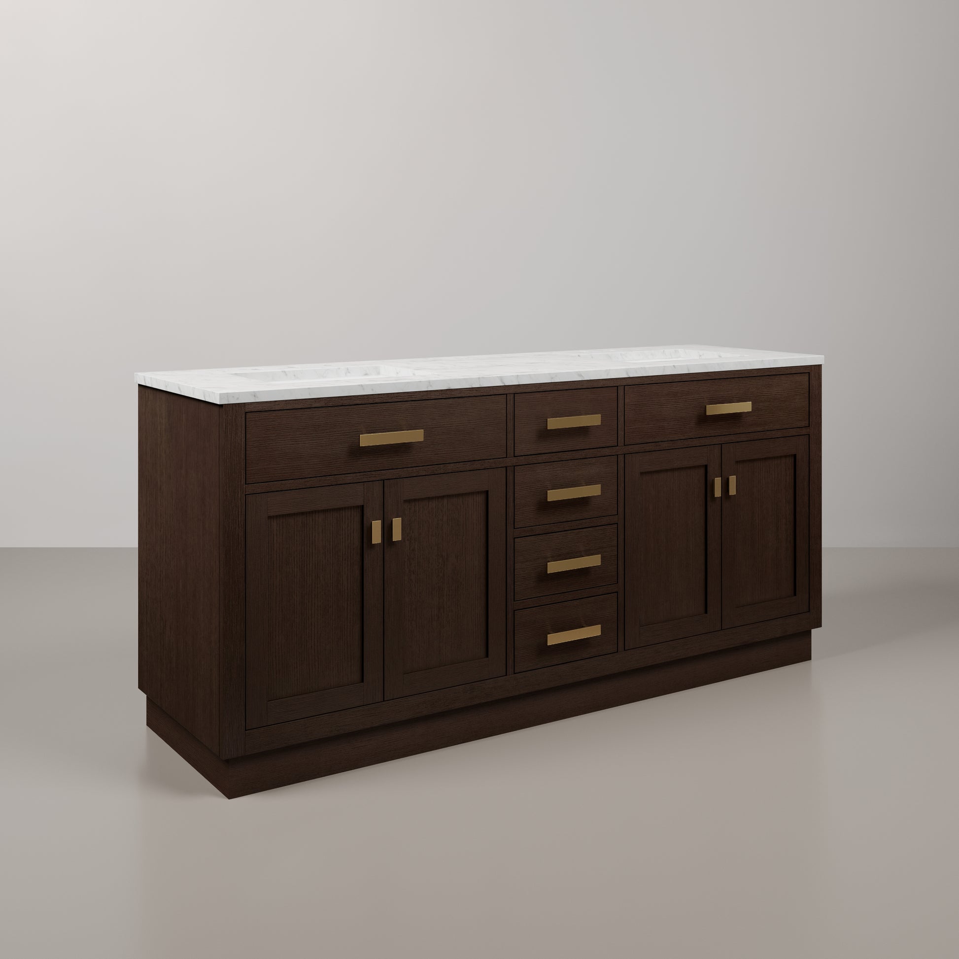 Chestnut 72 in. W x 21.5 in. D Vanity in Brown Oak with Marble Vanity Top in White with White Basin | Water Creation