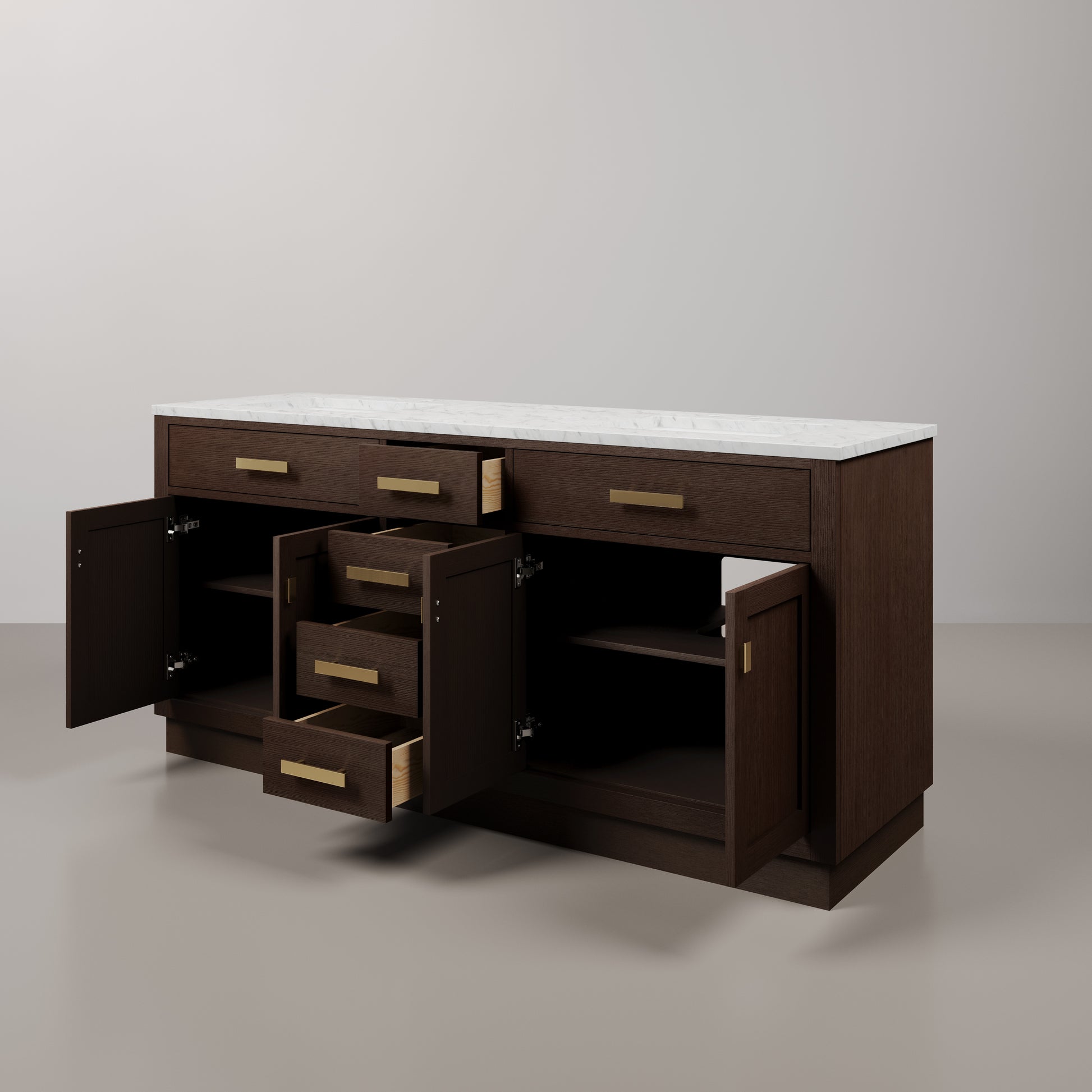 Chestnut 72 in. W x 21.5 in. D Vanity in Brown Oak with Marble Vanity Top in White with White Basin | Water Creation